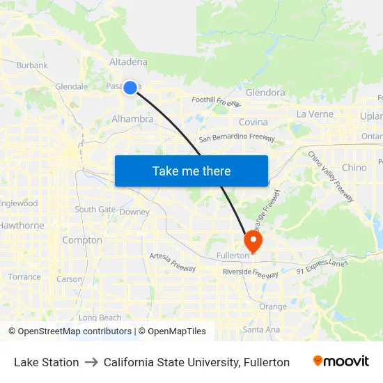 Lake Station to California State University, Fullerton map