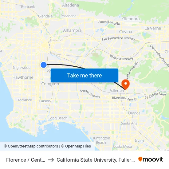 Florence / Central to California State University, Fullerton map