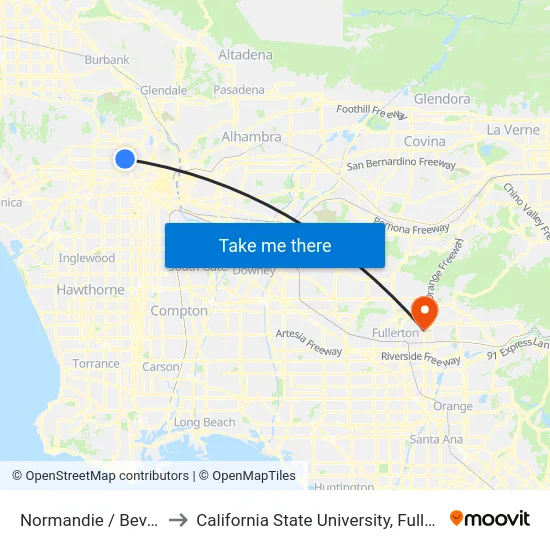 Normandie / Beverly to California State University, Fullerton map