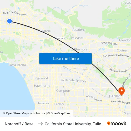 Nordhoff / Reseda to California State University, Fullerton map