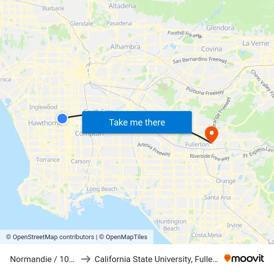 Normandie / 108th to California State University, Fullerton map