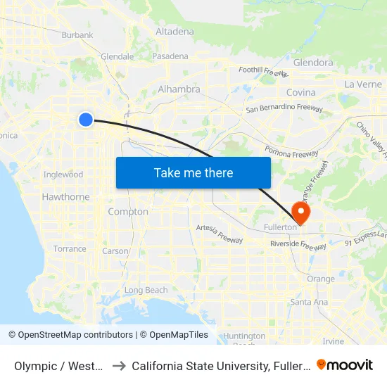Olympic / Western to California State University, Fullerton map
