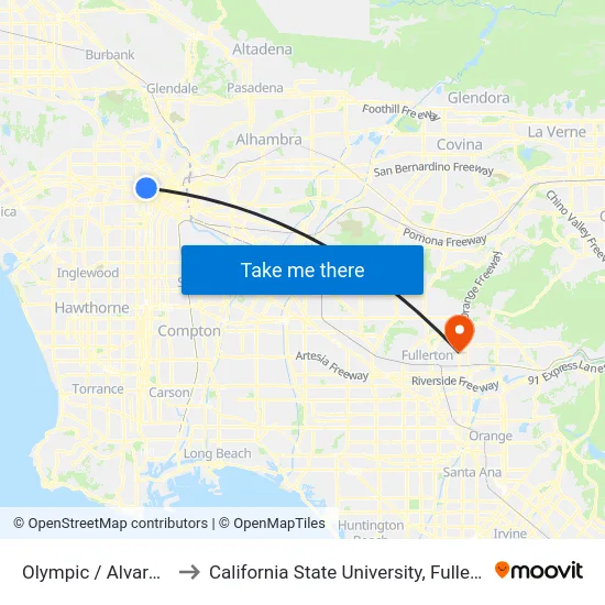 Olympic / Alvarado to California State University, Fullerton map
