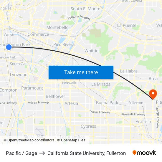 Pacific / Gage to California State University, Fullerton map