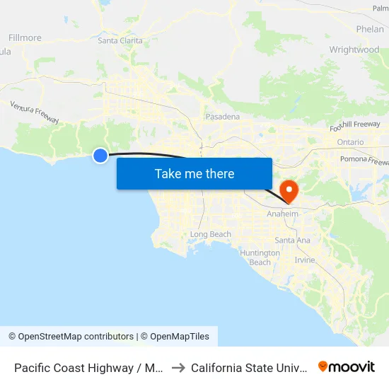 Pacific Coast Highway / Moonshadows Rest to California State University, Fullerton map