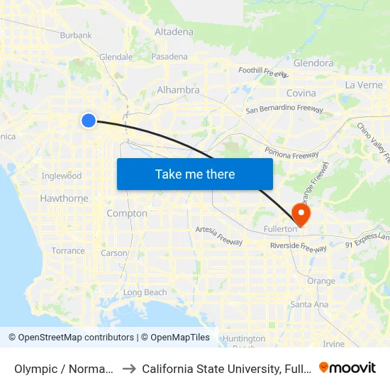 Olympic / Normandie to California State University, Fullerton map