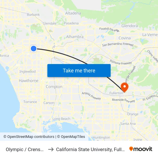 Olympic / Crenshaw to California State University, Fullerton map