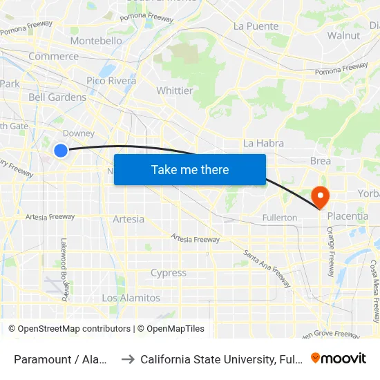 Paramount / Alameda to California State University, Fullerton map