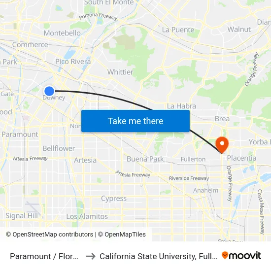 Paramount / Florence to California State University, Fullerton map