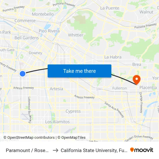 Paramount / Rosecrans to California State University, Fullerton map