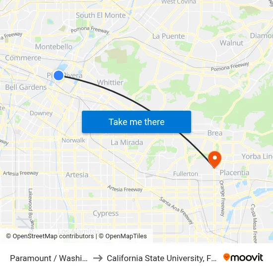 Paramount / Washington to California State University, Fullerton map