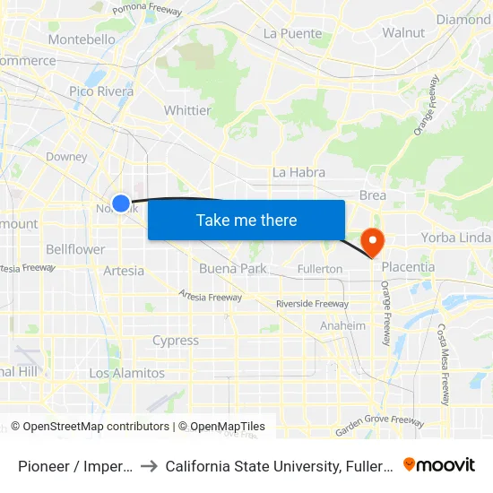 Pioneer / Imperial to California State University, Fullerton map
