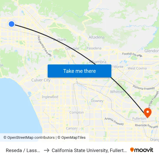 Reseda / Lassen to California State University, Fullerton map