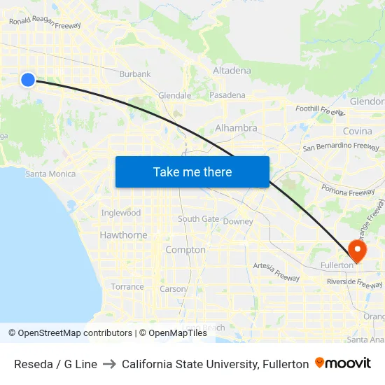 Reseda / G Line to California State University, Fullerton map