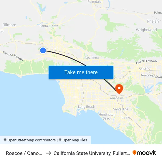 Roscoe / Canoga to California State University, Fullerton map