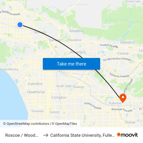 Roscoe / Woodman to California State University, Fullerton map