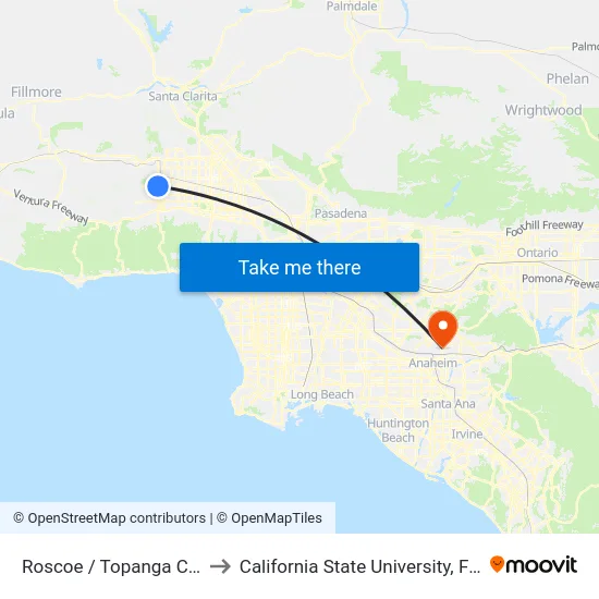 Roscoe / Topanga Canyon to California State University, Fullerton map