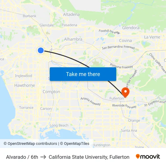 Alvarado / 6th to California State University, Fullerton map