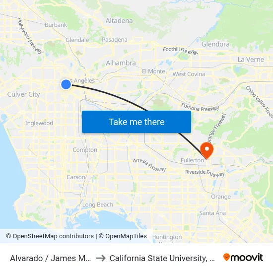 Alvarado / James M Wood to California State University, Fullerton map