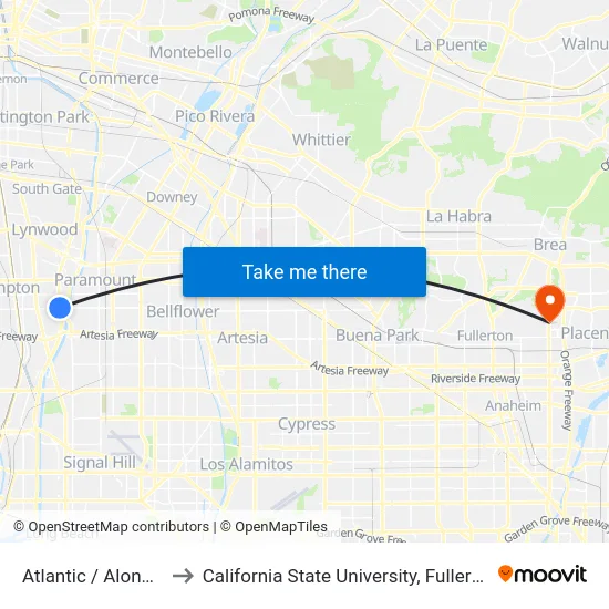 Atlantic / Alondra to California State University, Fullerton map