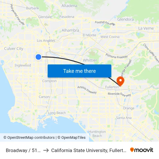 Broadway / 51st to California State University, Fullerton map