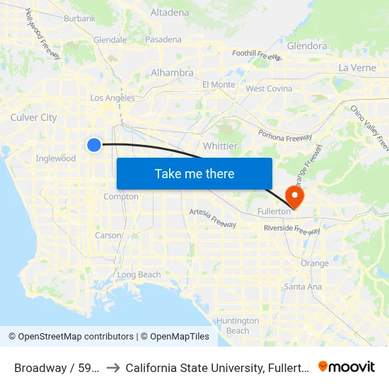 Broadway / 59th to California State University, Fullerton map