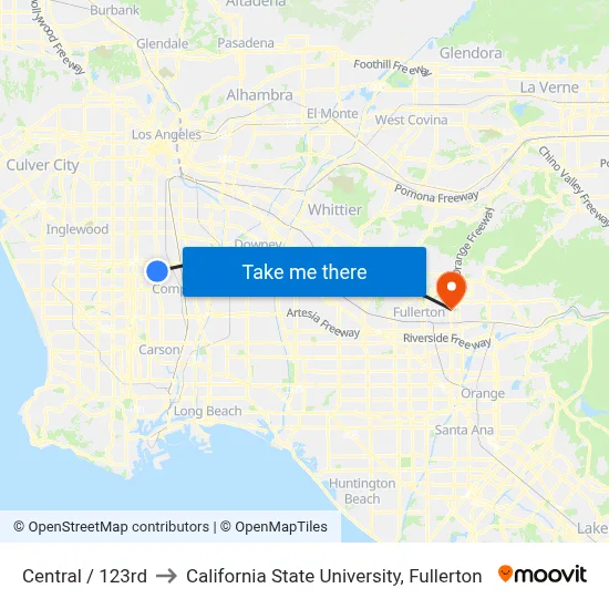 Central / 123rd to California State University, Fullerton map