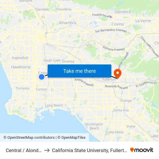 Central / Alondra to California State University, Fullerton map