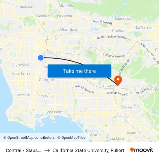 Central / Slauson to California State University, Fullerton map