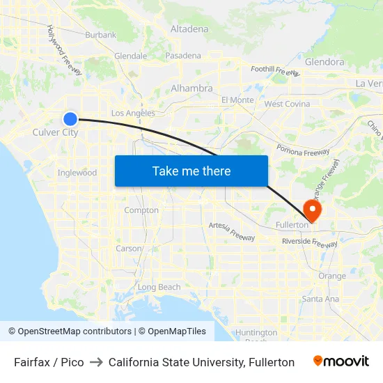 Fairfax / Pico to California State University, Fullerton map