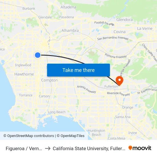 Figueroa / Vernon to California State University, Fullerton map