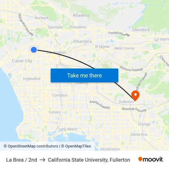 La Brea / 2nd to California State University, Fullerton map
