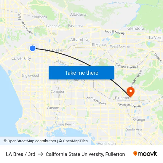 La Brea / 3rd to California State University, Fullerton map