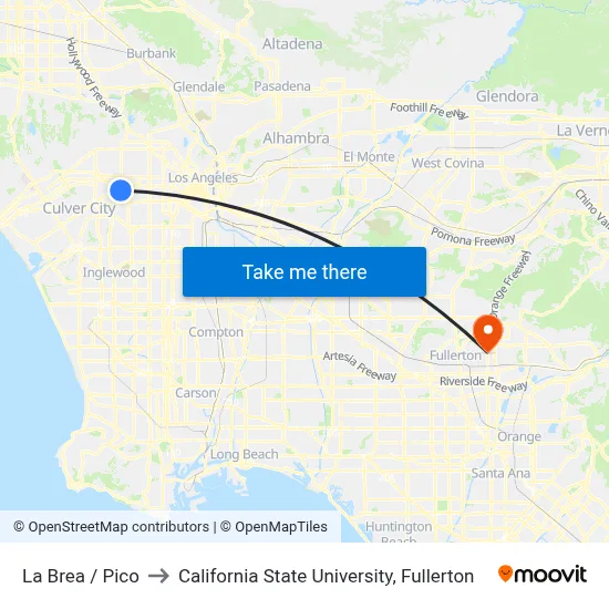 La Brea / Pico to California State University, Fullerton map
