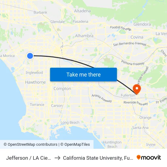 Jefferson / LA Cienega to California State University, Fullerton map