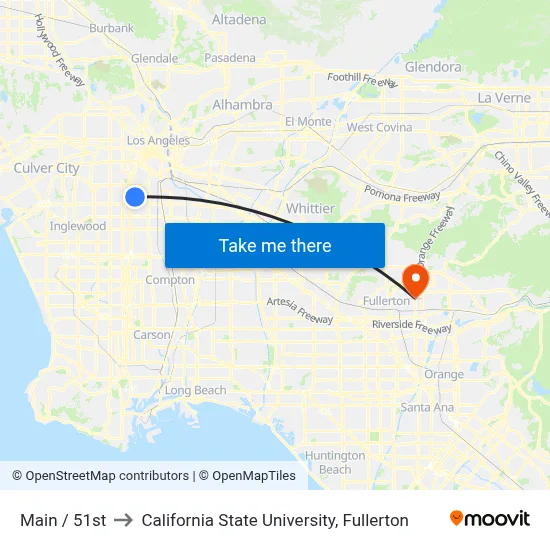 Main / 51st to California State University, Fullerton map
