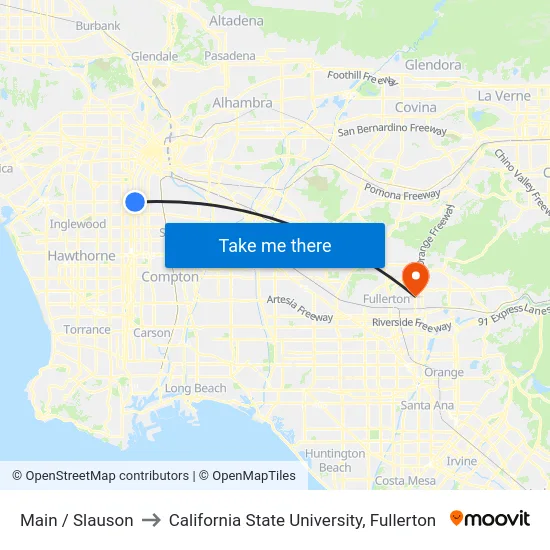Main / Slauson to California State University, Fullerton map
