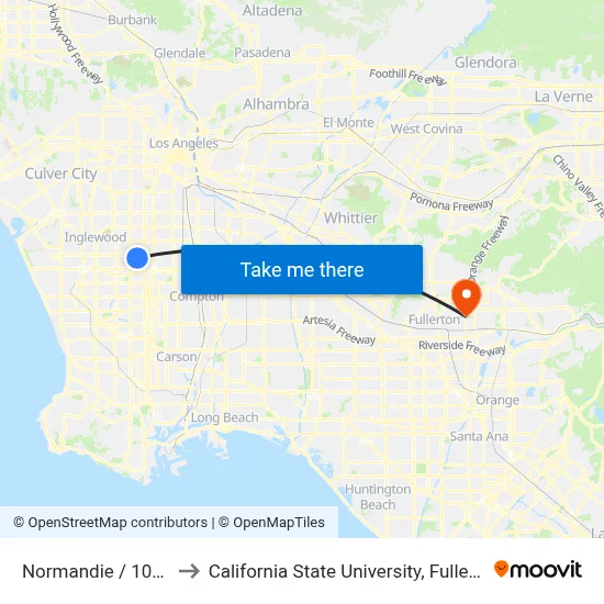 Normandie / 104th to California State University, Fullerton map