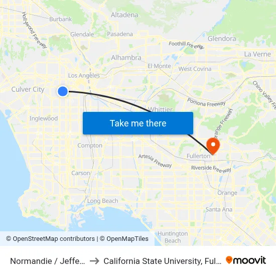 Normandie / Jefferson to California State University, Fullerton map