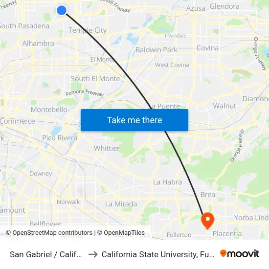 San Gabriel / California to California State University, Fullerton map