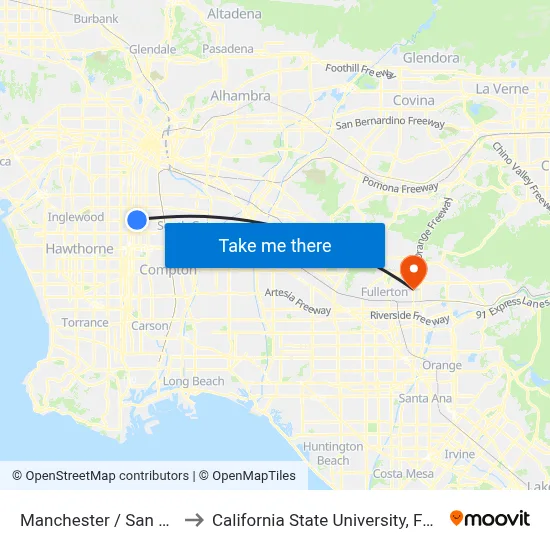 Manchester / San Pedro to California State University, Fullerton map