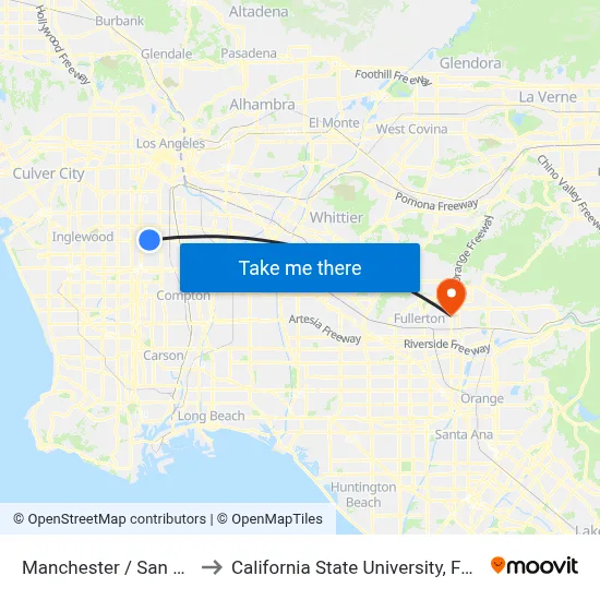Manchester / San Pedro to California State University, Fullerton map