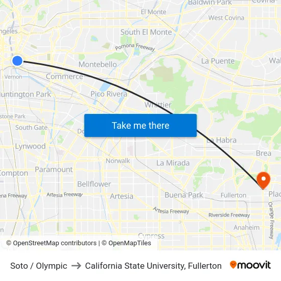 Soto / Olympic to California State University, Fullerton map