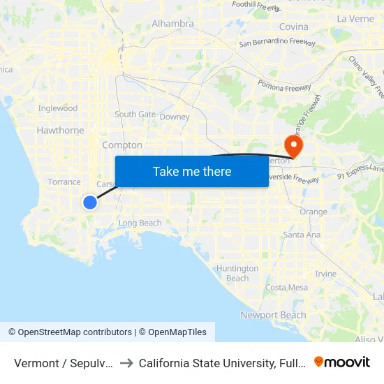 Vermont / Sepulveda to California State University, Fullerton map