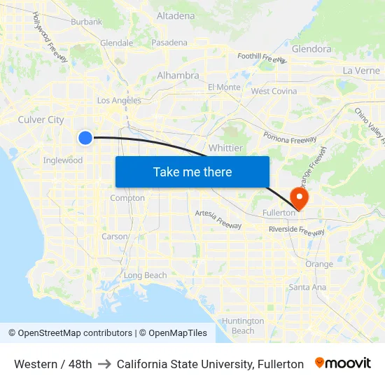 Western / 48th to California State University, Fullerton map