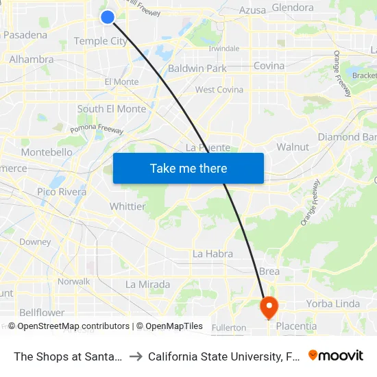 The Shops at Santa Anita to California State University, Fullerton map