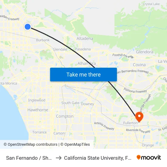 San Fernando / Sheldon to California State University, Fullerton map