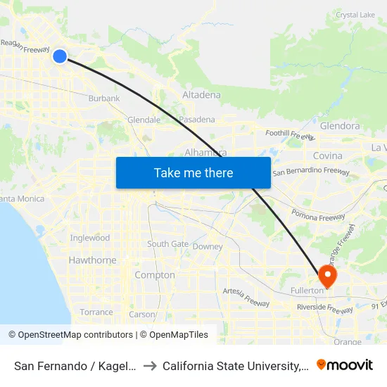 San Fernando / Kagel Canyon to California State University, Fullerton map
