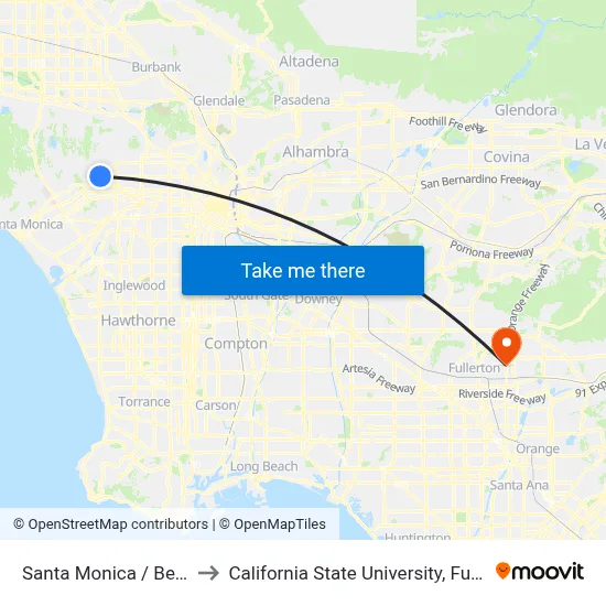 Santa Monica / Beverly to California State University, Fullerton map