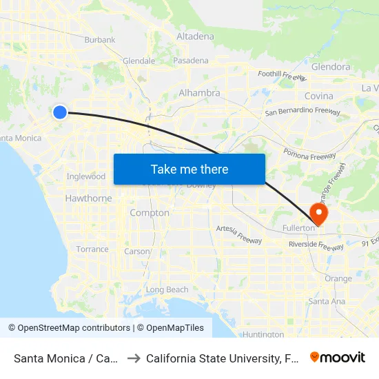 Santa Monica / Camden to California State University, Fullerton map